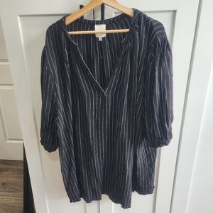 Joie Black White Pinstripe V Neck Top 3X